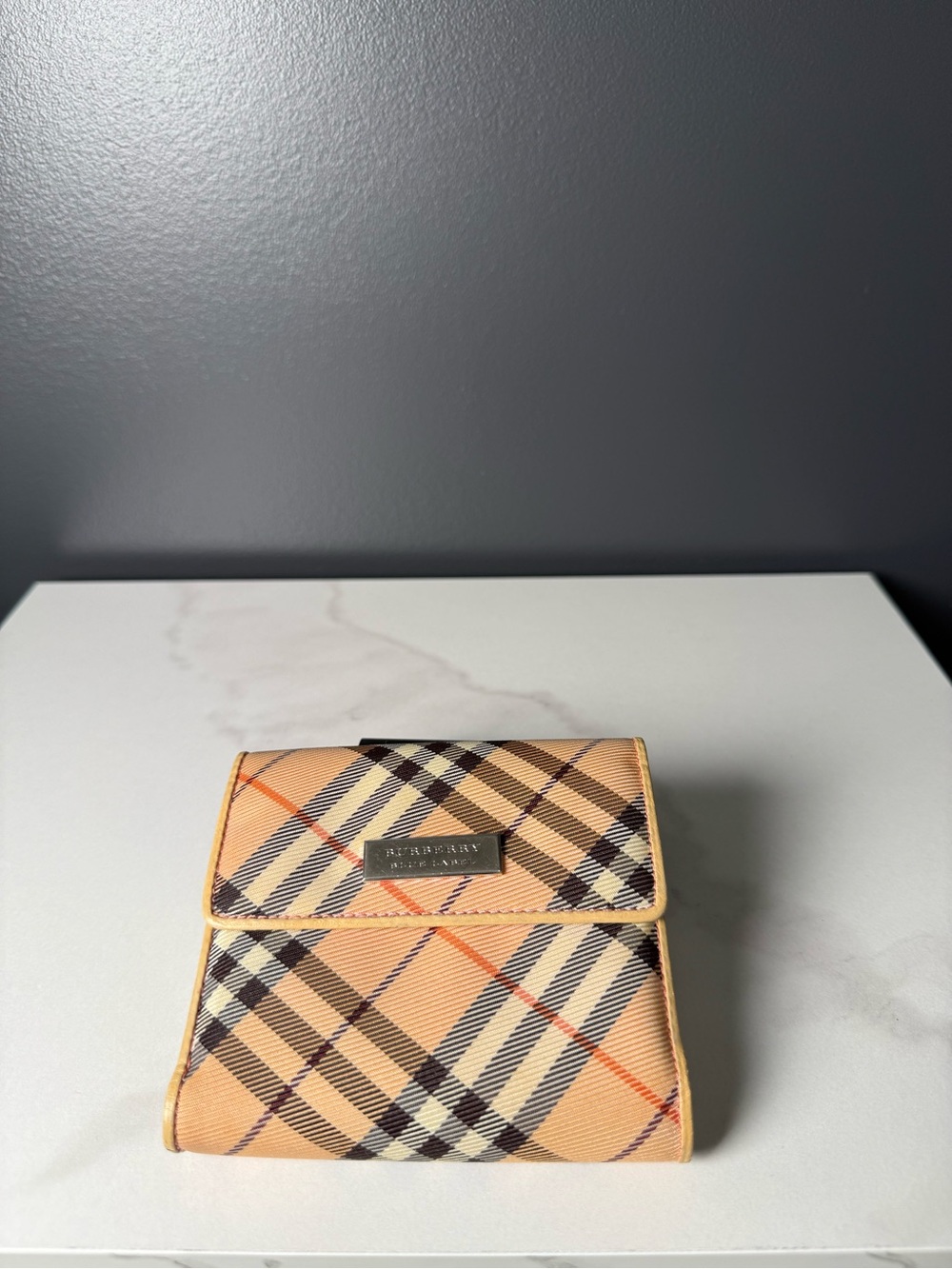 Burberry Beige and Black Check Small Flap Wallet